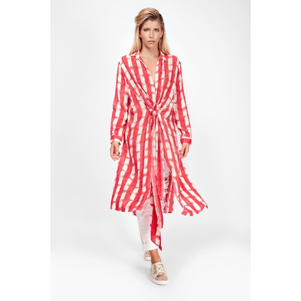 Solito Berry Check Longline Shirt Dress